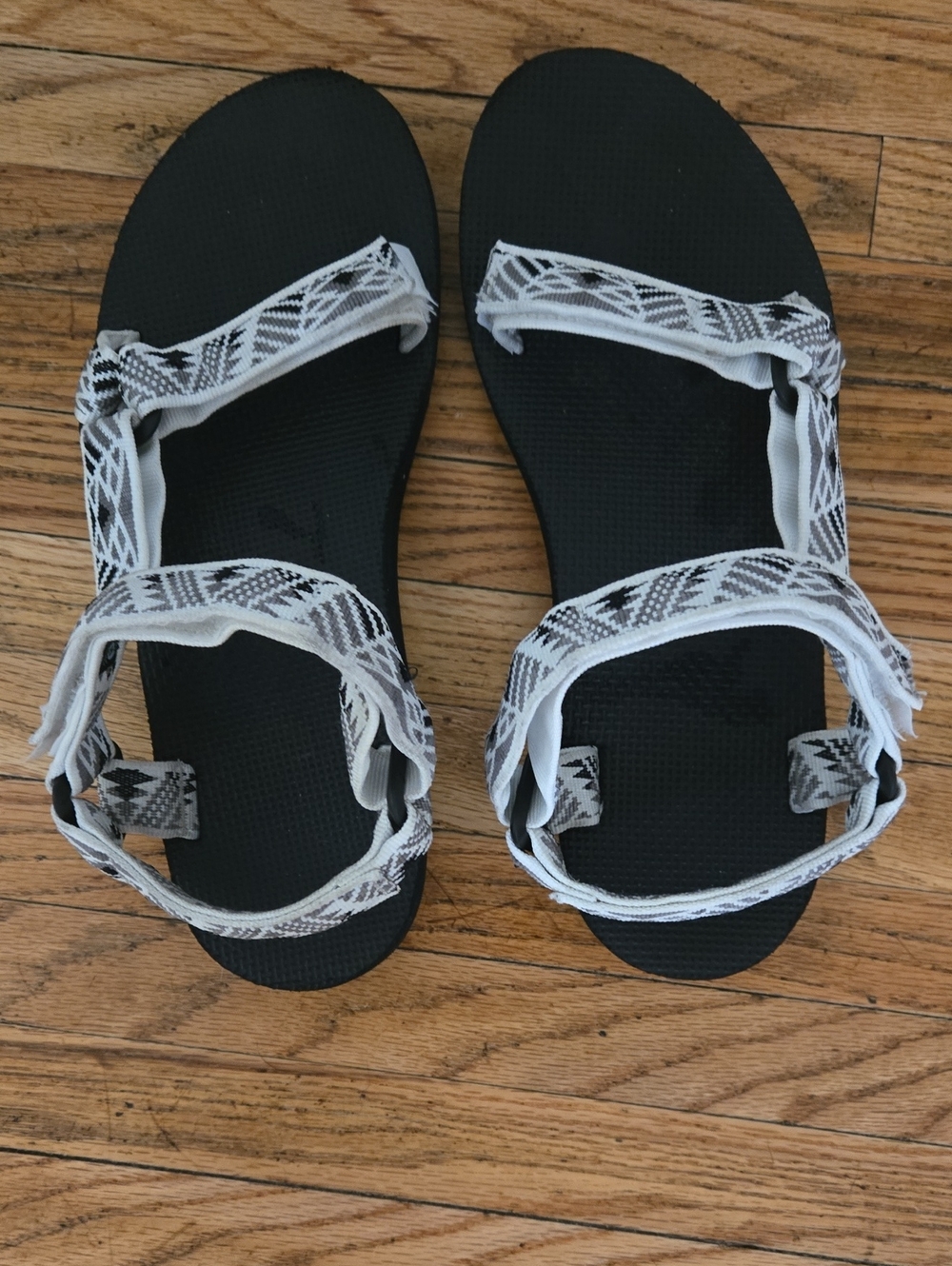 Teva Women's Black Sandals with White Patterned Straps